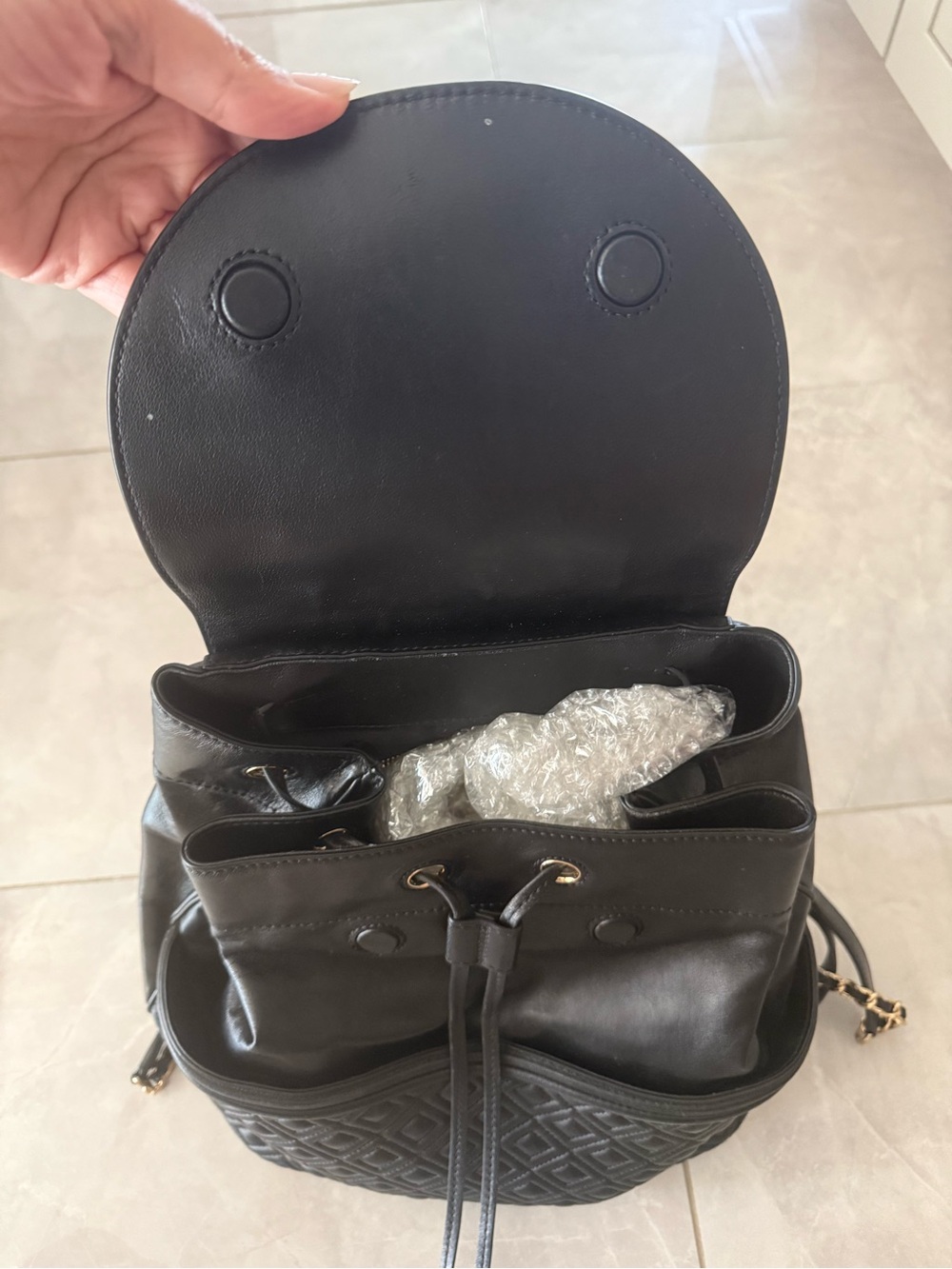 Tory Burch Quilted Lambskin Leather Backpack Black - Picture 6 of 9